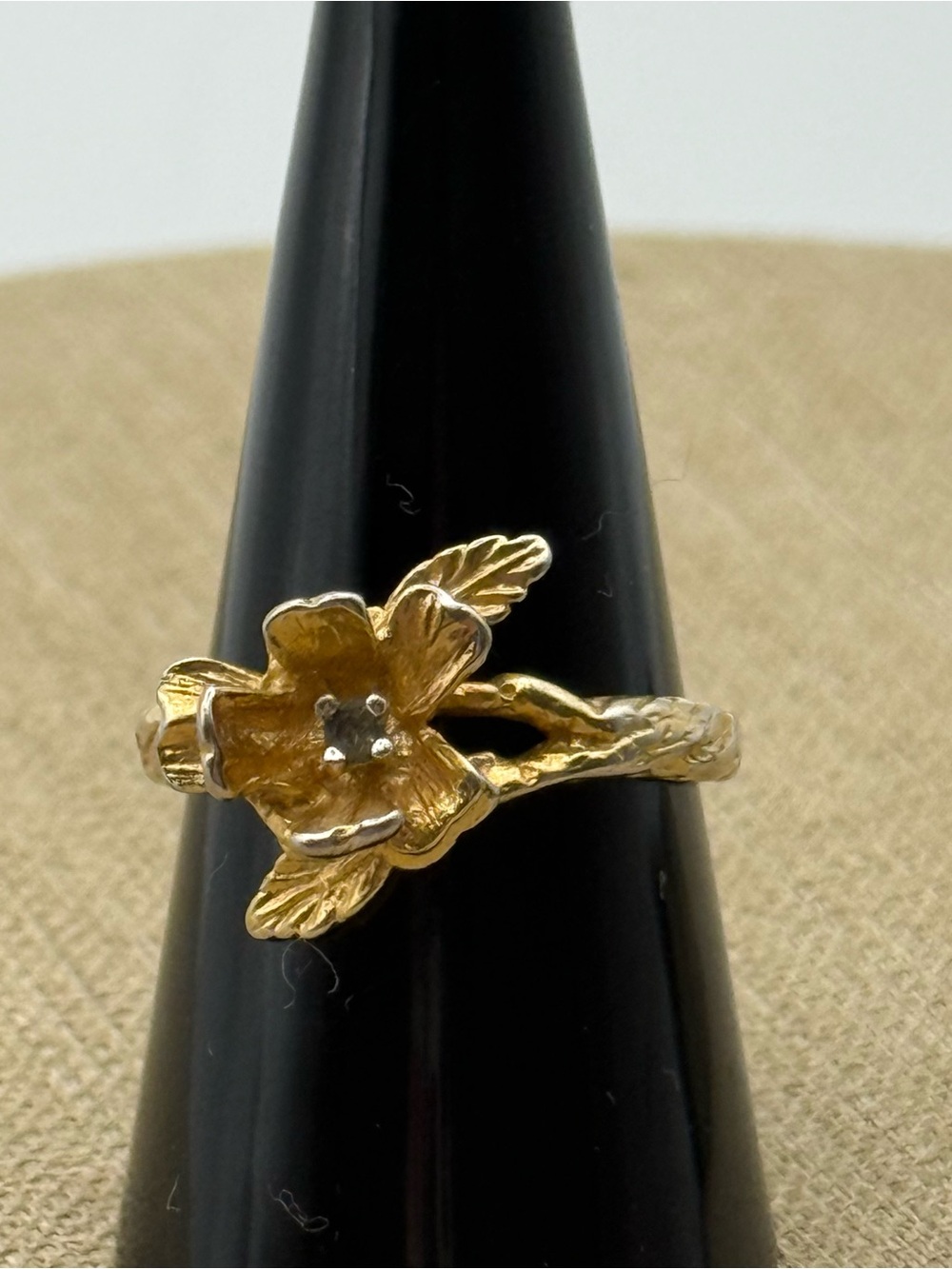 Gold tone electroplated Floral Petal Ring - Women's Gold Flower Ring